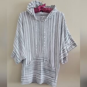 4/$15 SALE Hang Ten | Gray and White Striped Oversized Flowy Hoodie Medium